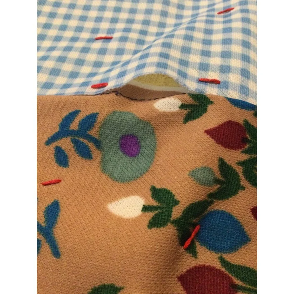 Vintage handmade Quilt Large Blocks floral gingham 82 x 105 blanket